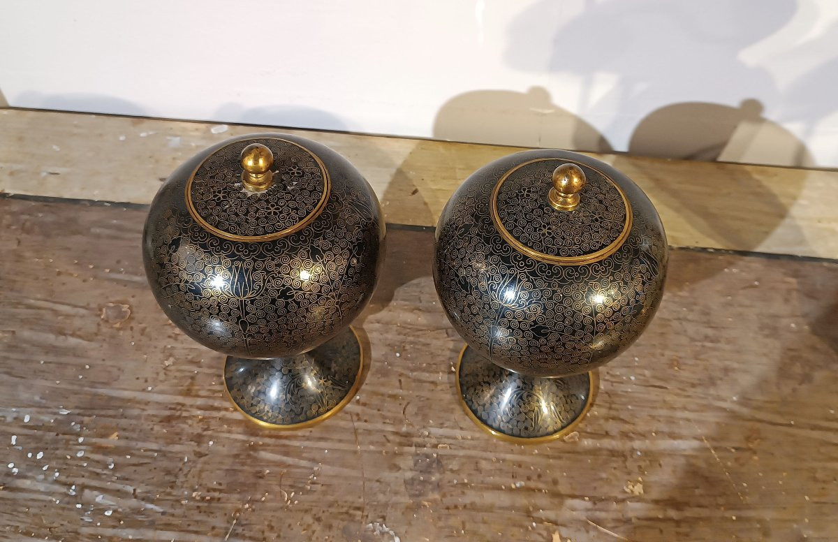 PAIRE DE VASES CLOISONNÉS CHINOIS PREMIÈRE MOITIÉ DU 19ème SIÈCLE-photo-3