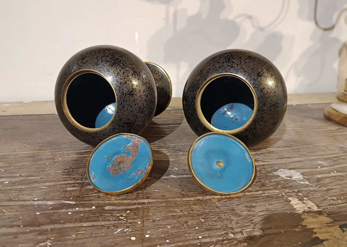 PAIRE DE VASES CLOISONNÉS CHINOIS PREMIÈRE MOITIÉ DU 19ème SIÈCLE-photo-4