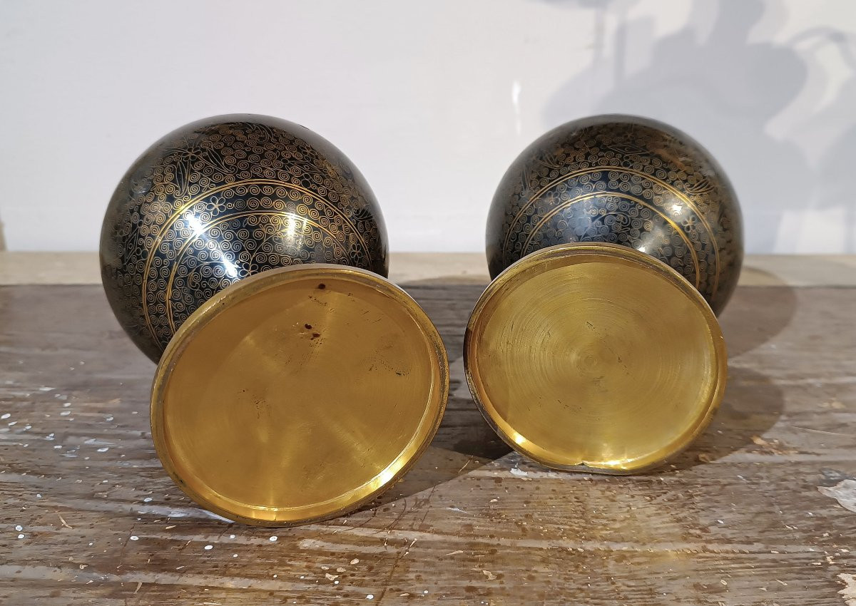 PAIRE DE VASES CLOISONNÉS CHINOIS PREMIÈRE MOITIÉ DU 19ème SIÈCLE-photo-5