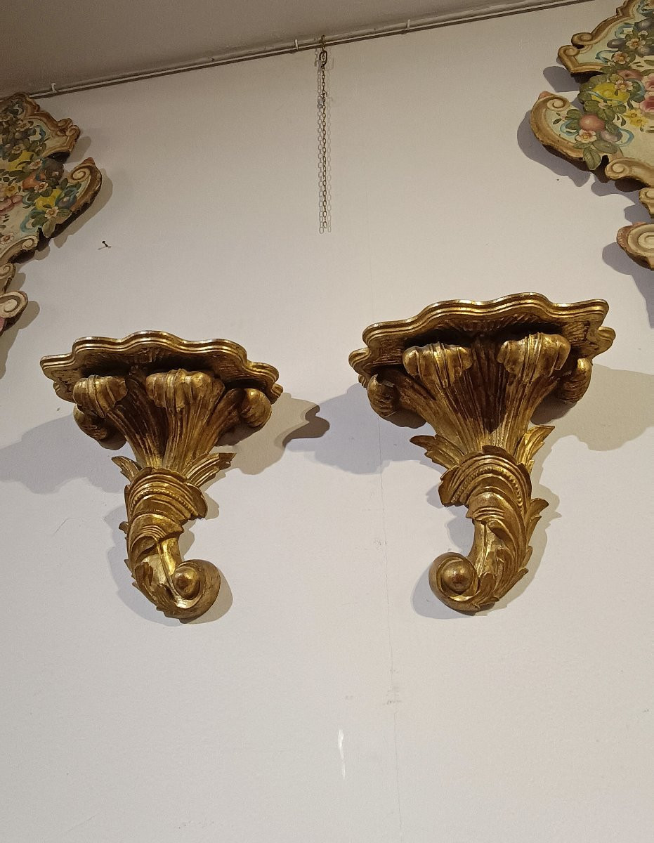 Mid-19th Century Pair Of Gilded Wooden Shelves-photo-5