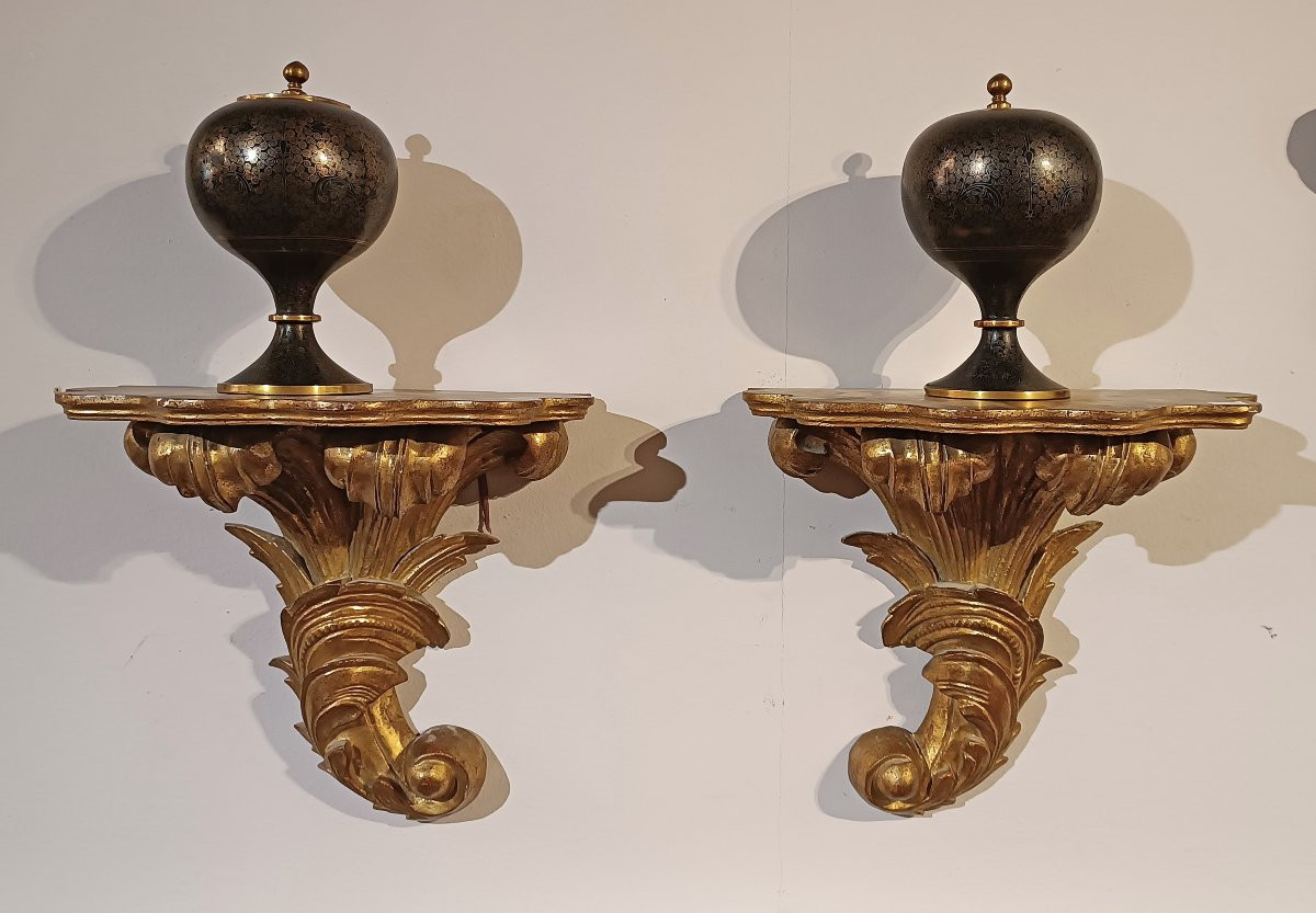 Mid-19th Century Pair Of Gilded Wooden Shelves-photo-7
