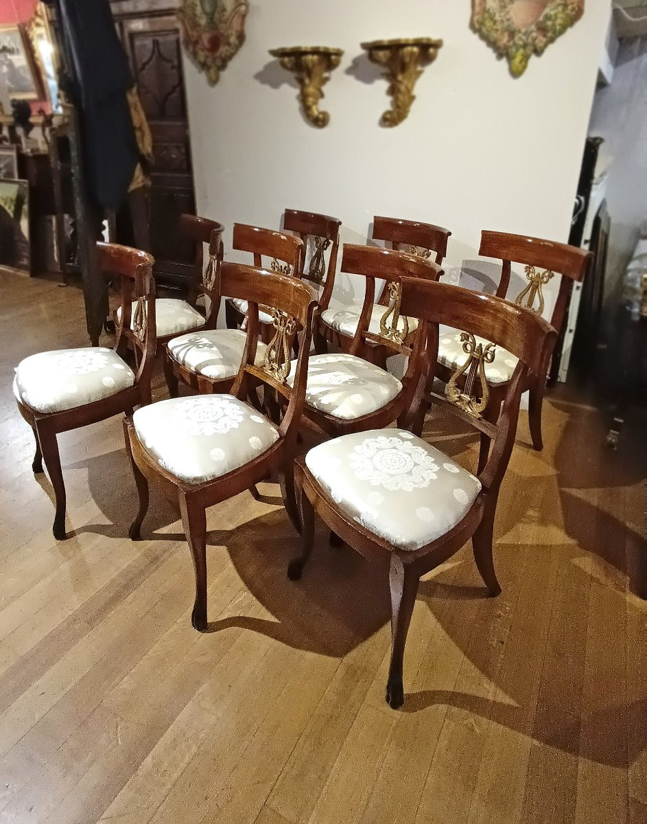 Early 19th Century Ten Empire Cherry Chairs-photo-3
