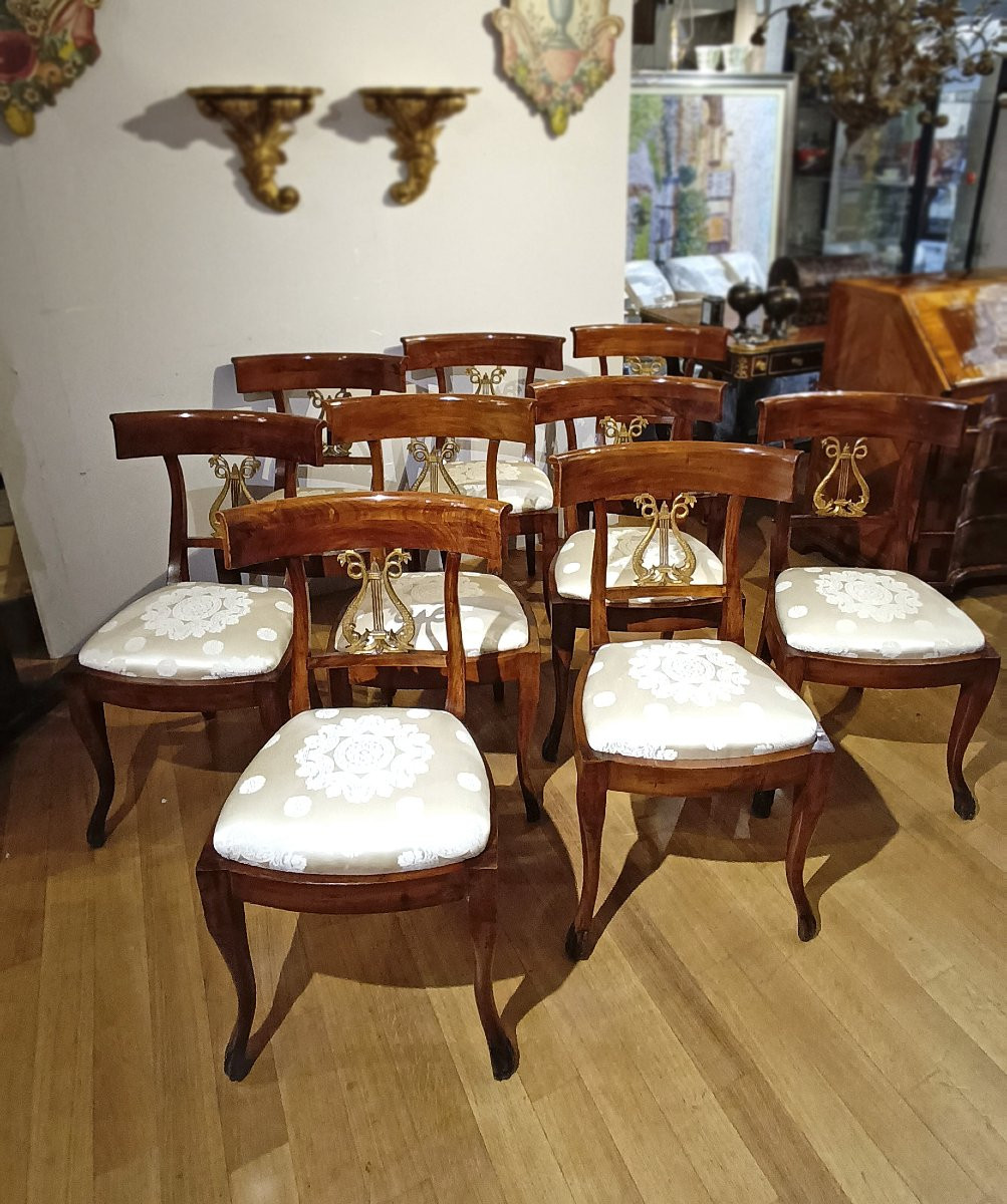 Early 19th Century Ten Empire Cherry Chairs-photo-4