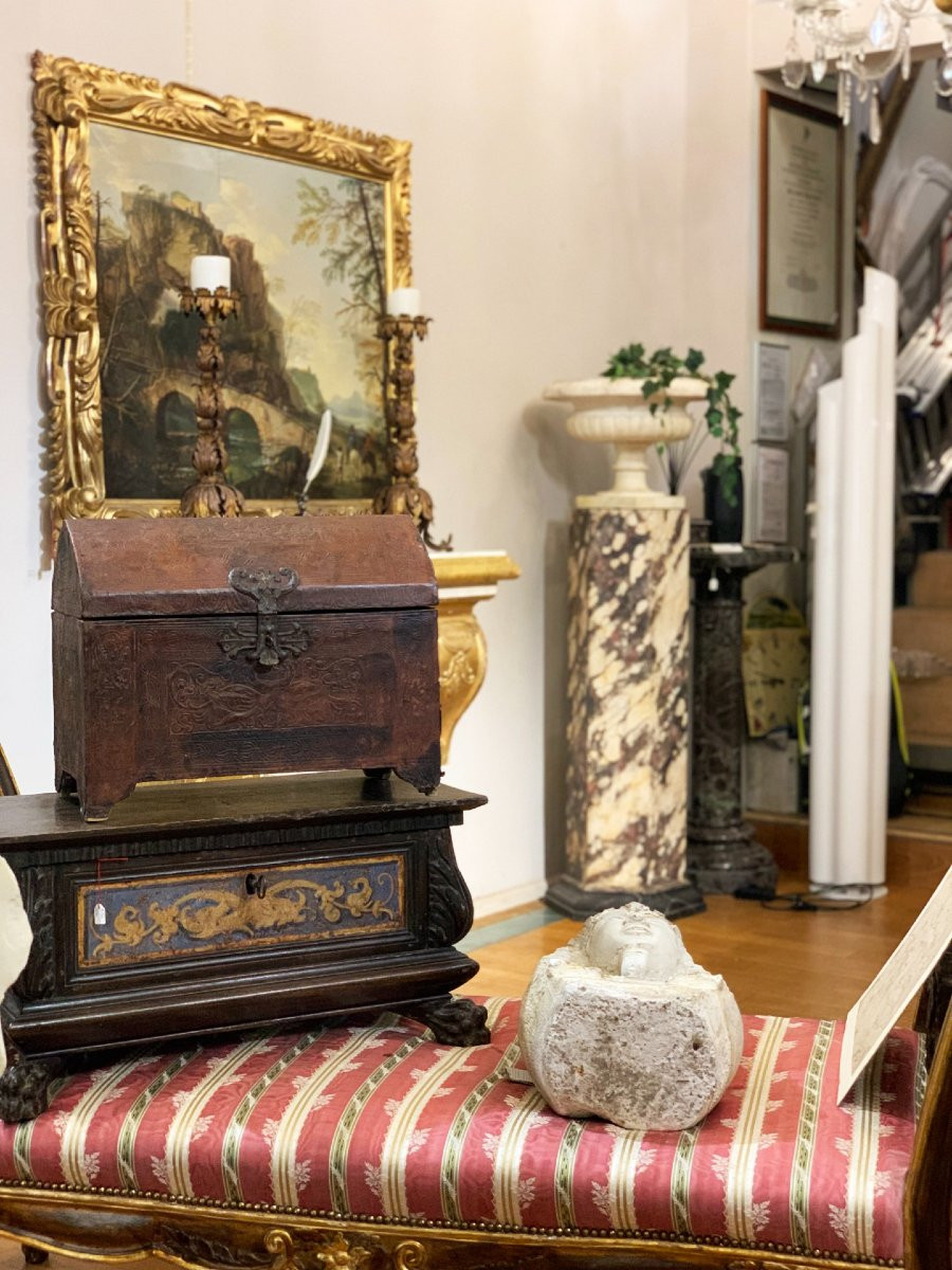 BOÎTE POUR BOUGEOIR EN CUIR 19ème SIÈCLE-photo-6