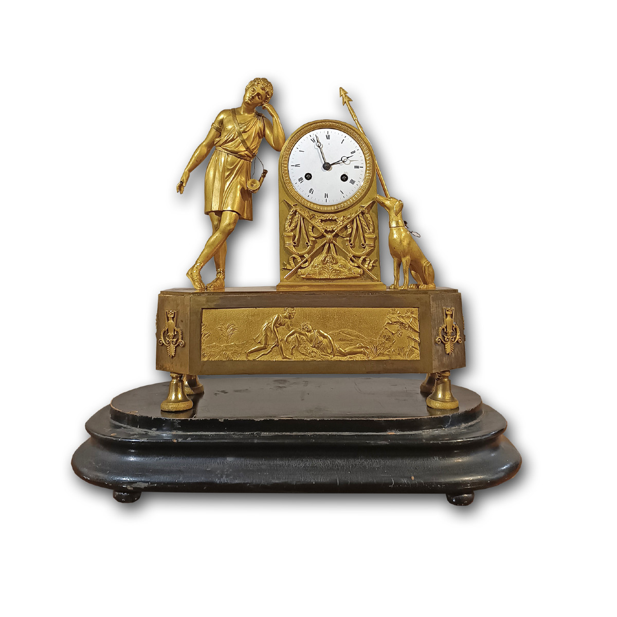 PENDULE EN BRONZE DORÉ À L'EFFIGIE D'ADONIS FIN DU 18ème SIÈCLE