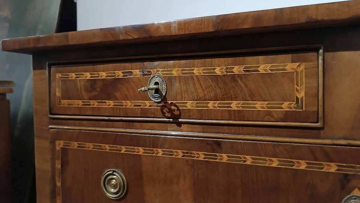 COMMODE NÉOCLASSIQUE EN PLUME DE NOYER SECONDE MOITIÉ DU 18ème SIÈCLE-photo-4