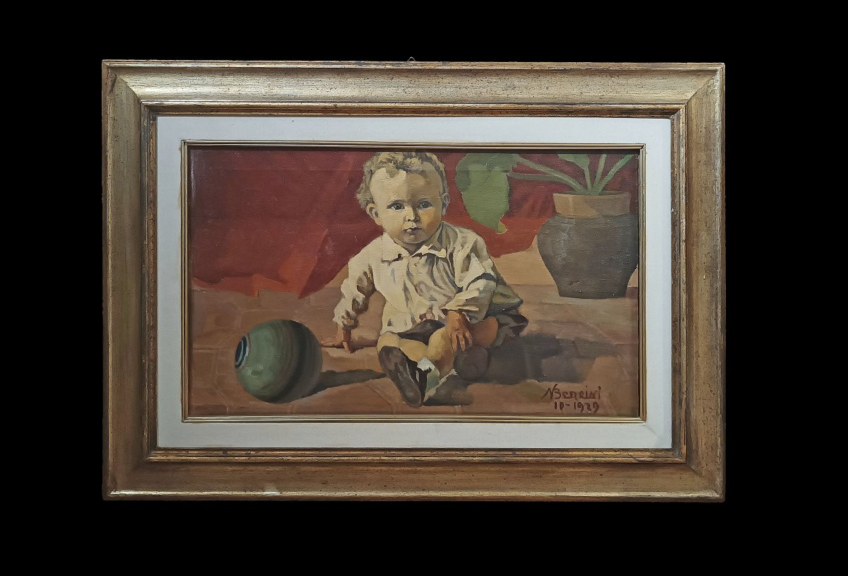 TABLEAU AVEC UN ENFANT PAR NATALE BENCINI PREMIÈRE MOITIÉ DU 20ème SIÈCLE-photo-2
