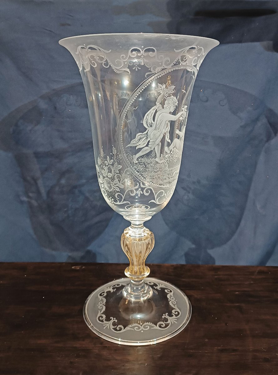 Late 18th-early 19th Century Engraved Murano Glass Vase-photo-2