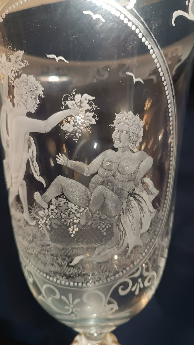 Late 18th-early 19th Century Engraved Murano Glass Vase-photo-3