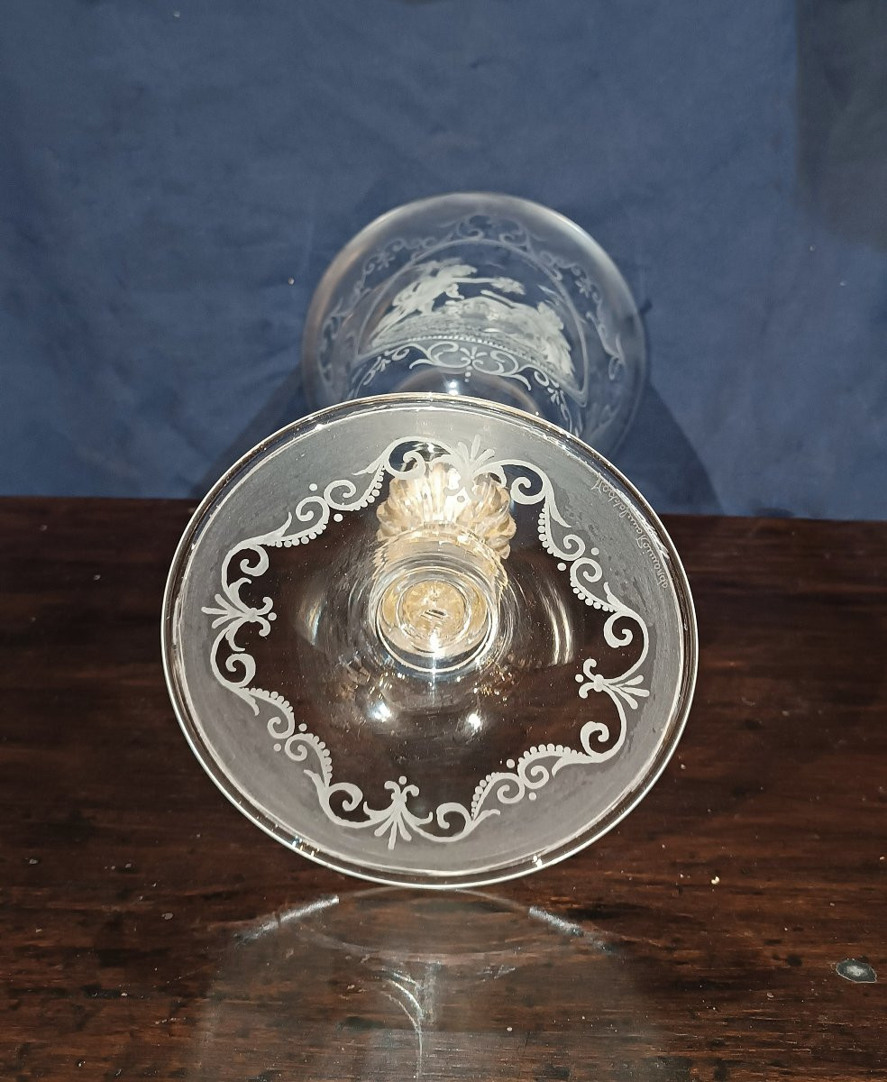 Late 18th-early 19th Century Engraved Murano Glass Vase-photo-6
