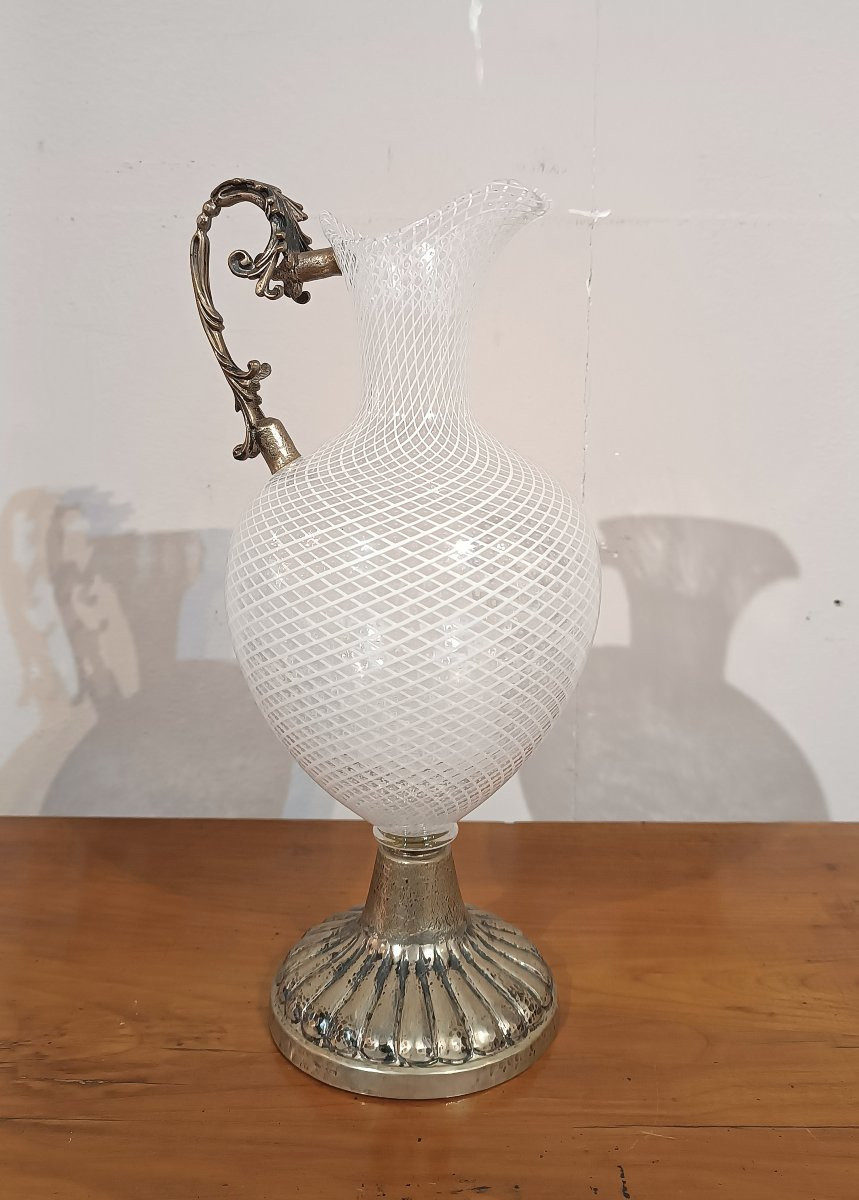 18th Century Venetian Glass And Silver Jug-photo-2