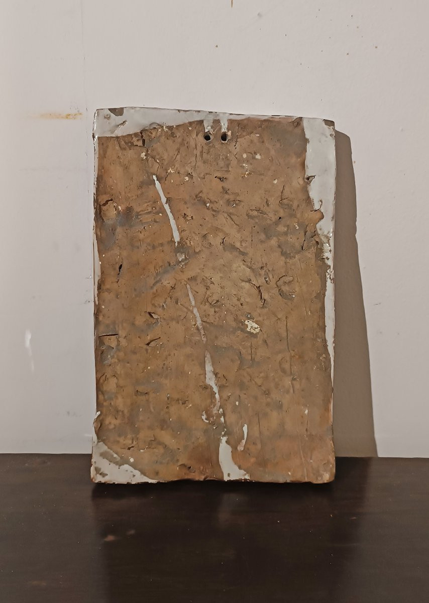 Late 17th Century Montelupo Majolica Plaque With Virgin -photo-5