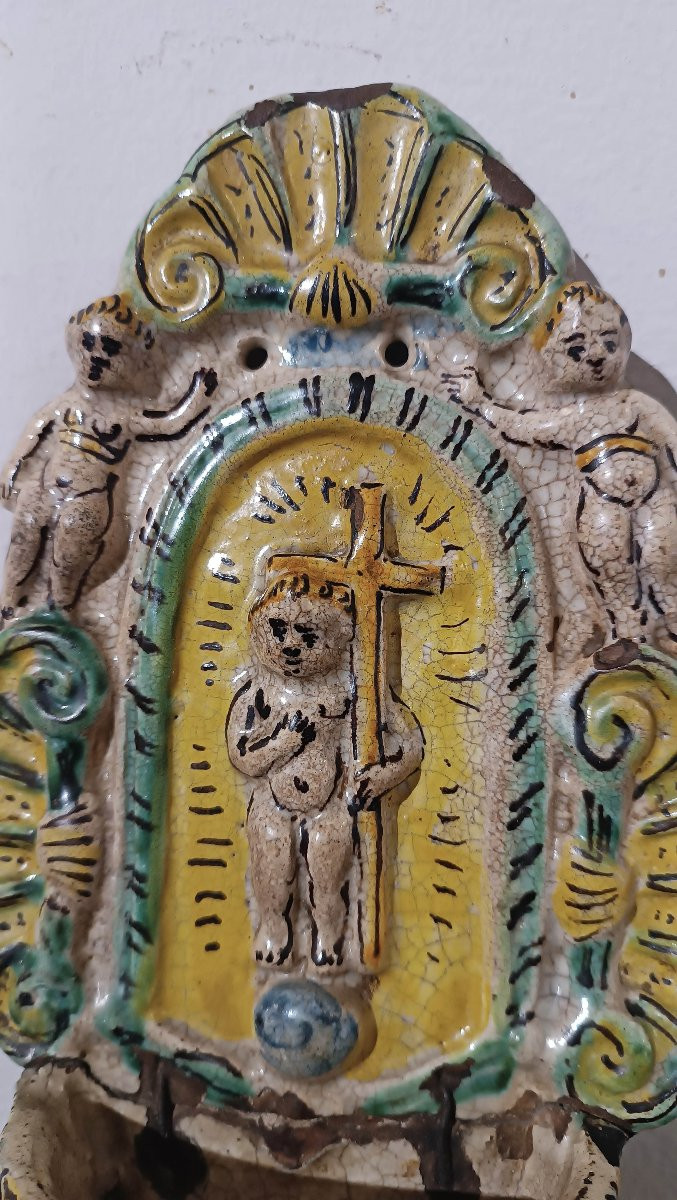 BÉNITIER EN MAJOLICA DE MONTELUPO FIN DU 17ème SIÈCLE-photo-1