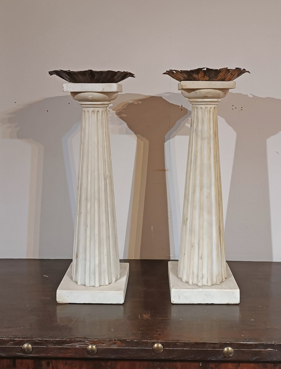 Second Half Of The 18th Century Pair Of Marble Candelabra-photo-2