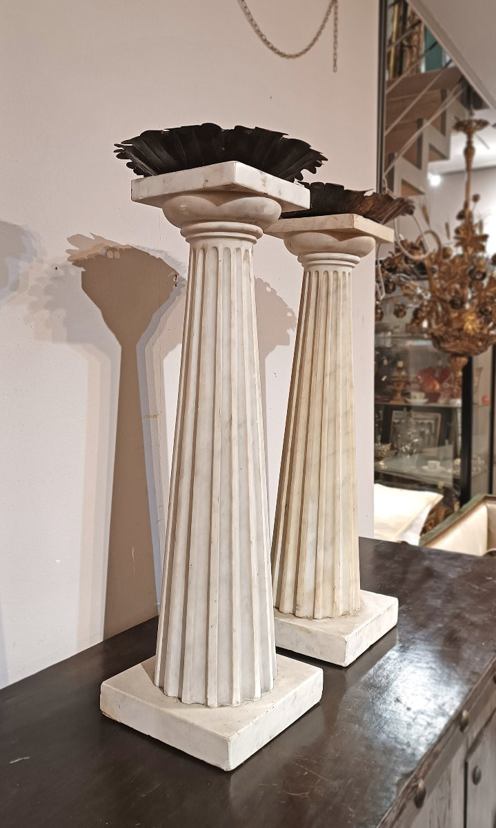 Second Half Of The 18th Century Pair Of Marble Candelabra-photo-4