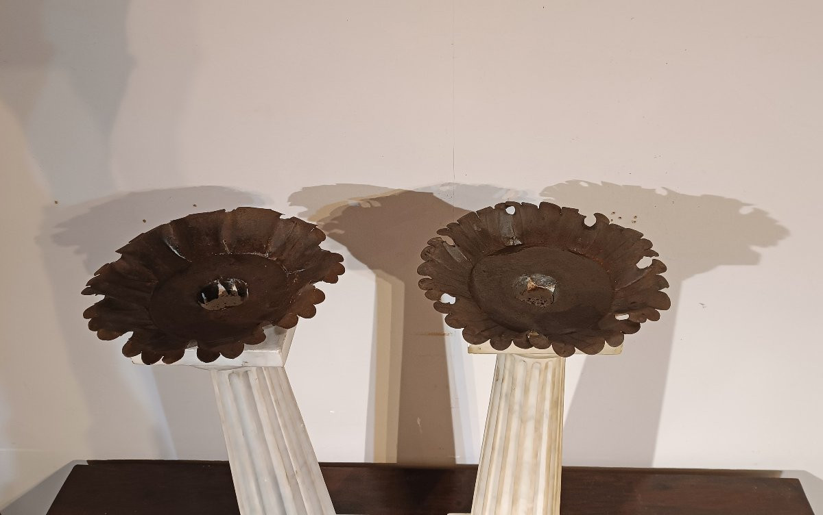 Second Half Of The 18th Century Pair Of Marble Candelabra-photo-4