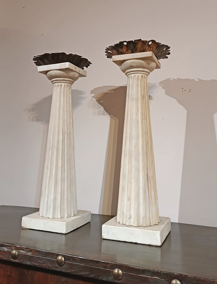 Second Half Of The 18th Century Pair Of Marble Candelabra-photo-5