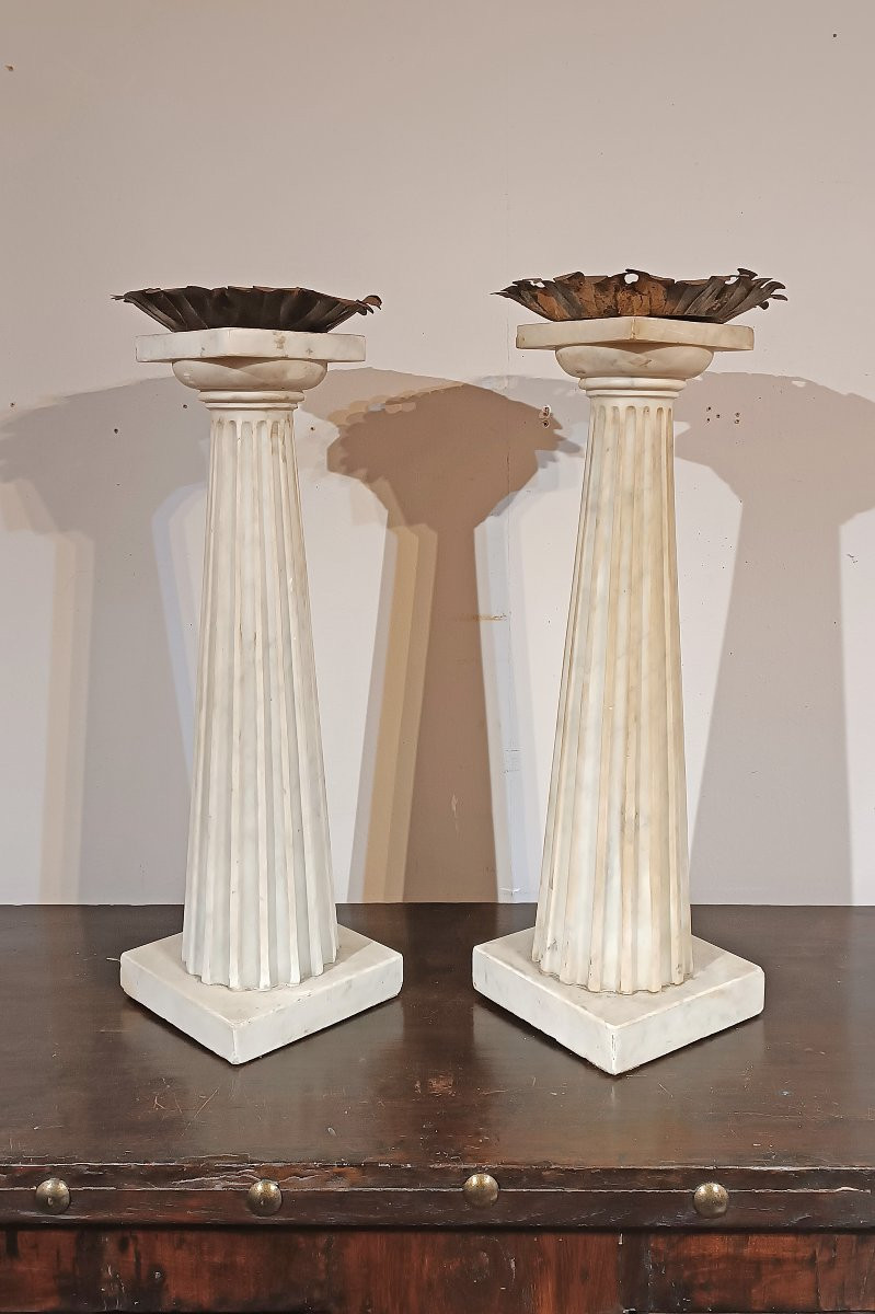 Second Half Of The 18th Century Pair Of Marble Candelabra-photo-7