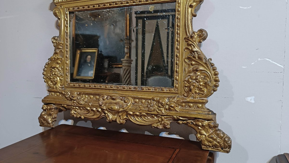 Late 18th Century Small Gilt-plated Brass Mirror-photo-1