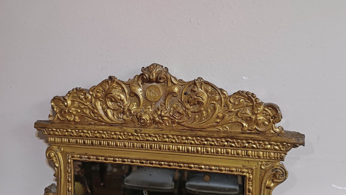 Late 18th Century Small Gilt-plated Brass Mirror-photo-3