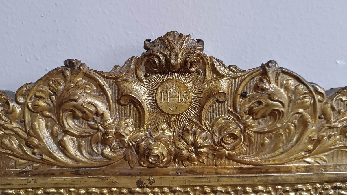 Late 18th Century Small Gilt-plated Brass Mirror-photo-4