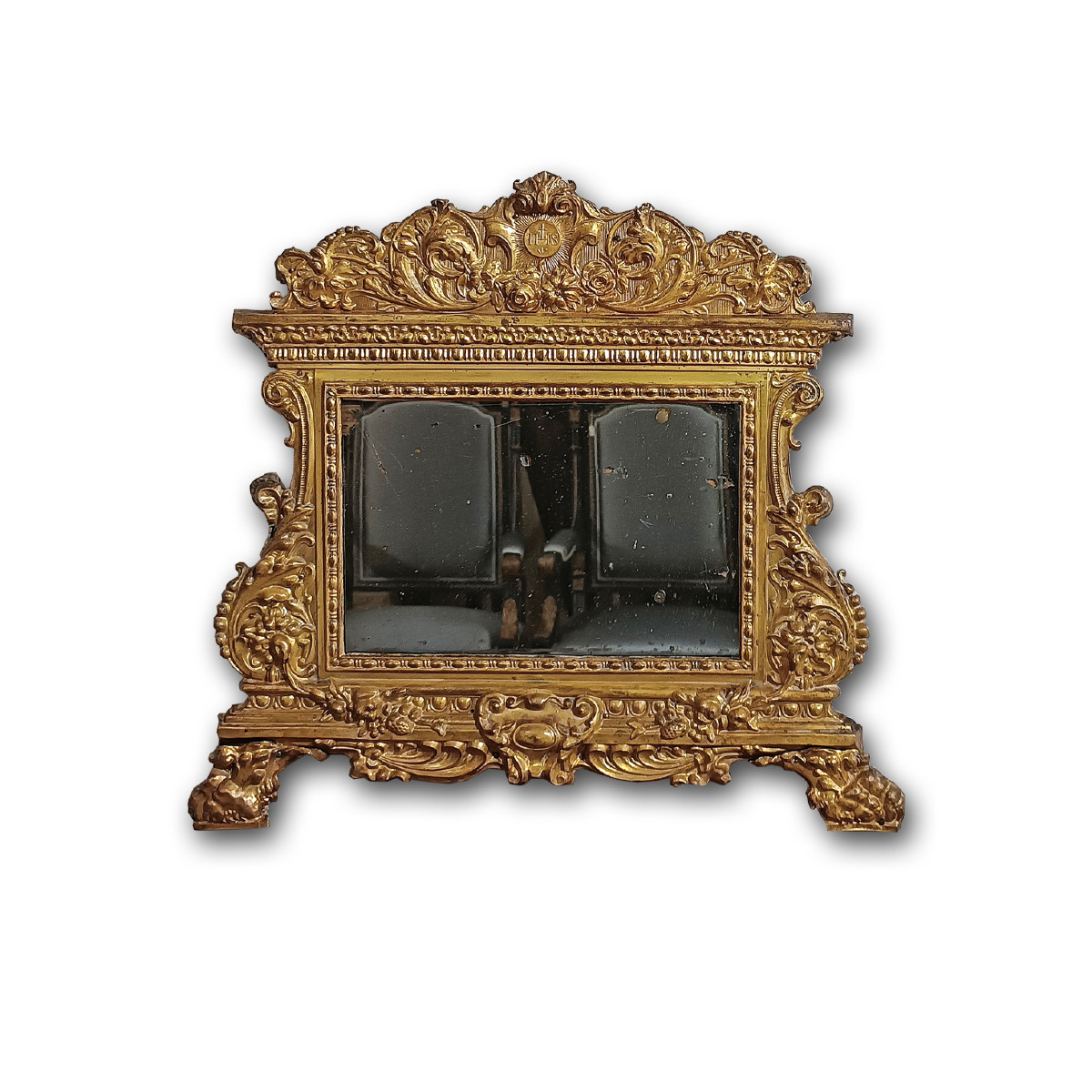 Late 18th Century Small Gilt-plated Brass Mirror