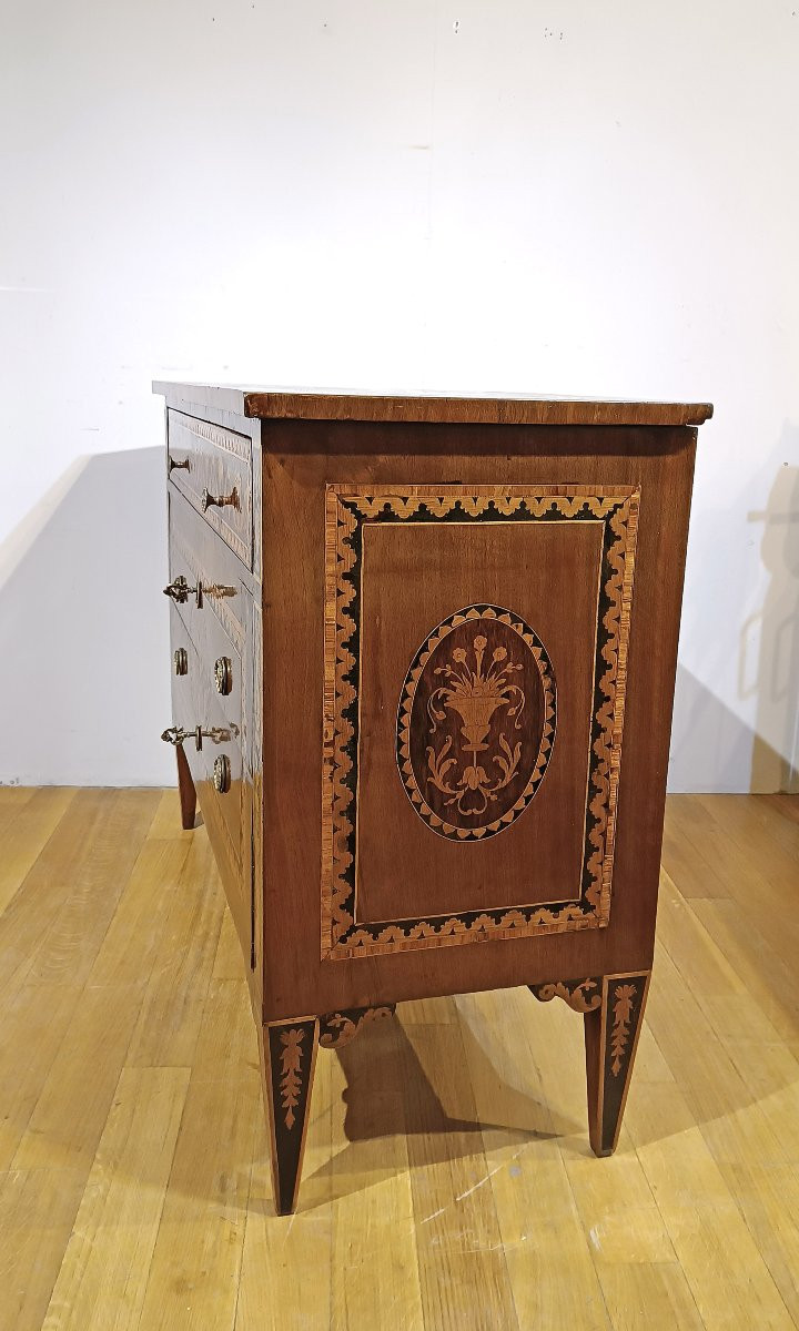 COMMODE NÉOCLASSIQUE MARQUETÉE DE LA FIN DU 18ème SIÈCLE-photo-4