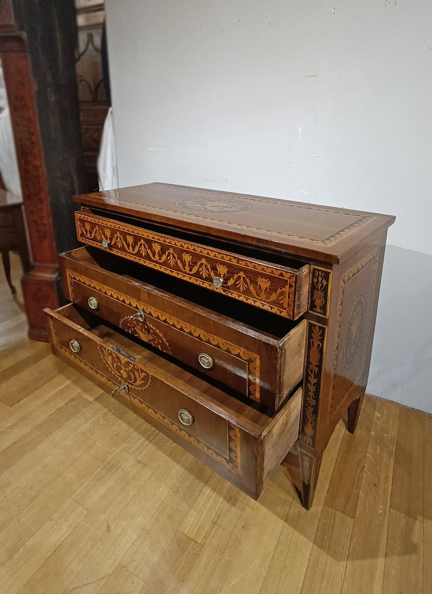 COMMODE NÉOCLASSIQUE MARQUETÉE DE LA FIN DU 18ème SIÈCLE-photo-5