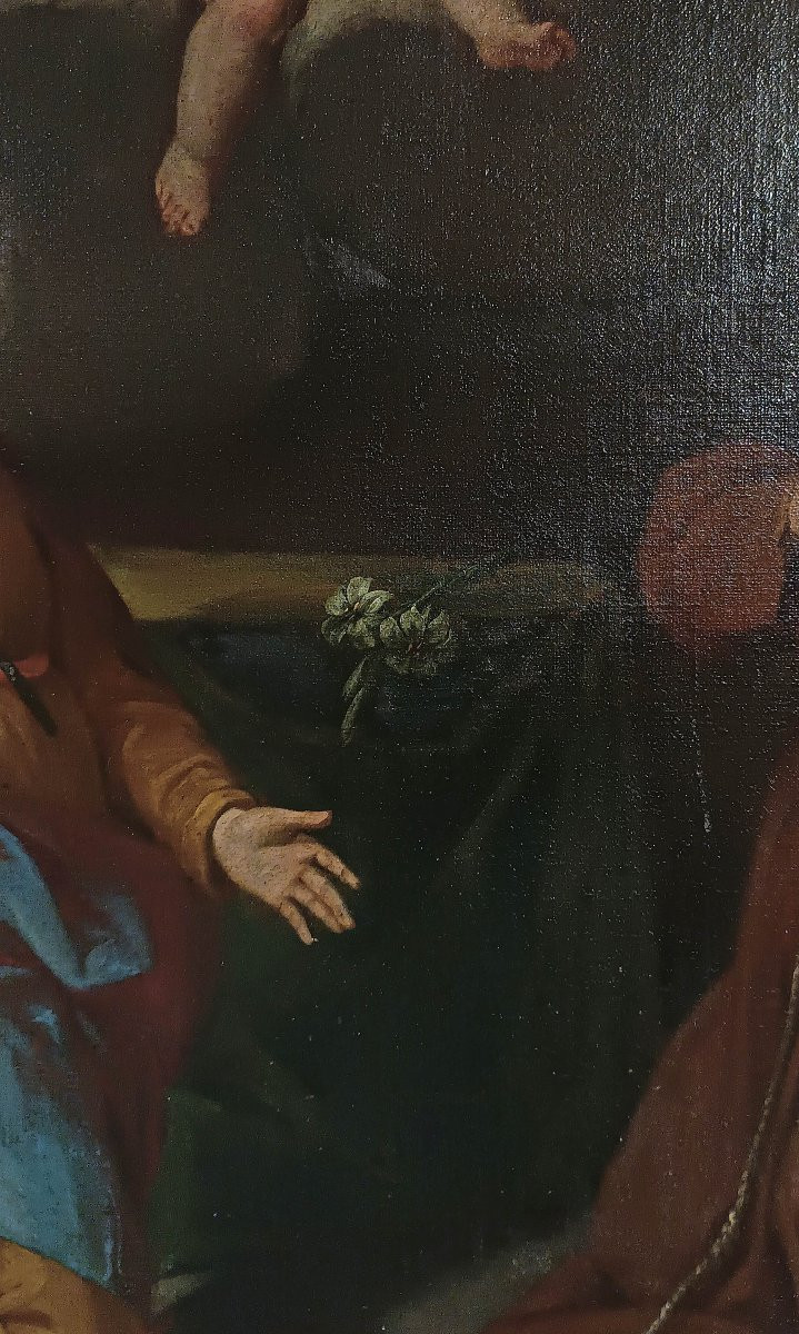 Early 18th Century Oil Painting On Canvas With Adoration Of Saints-photo-4