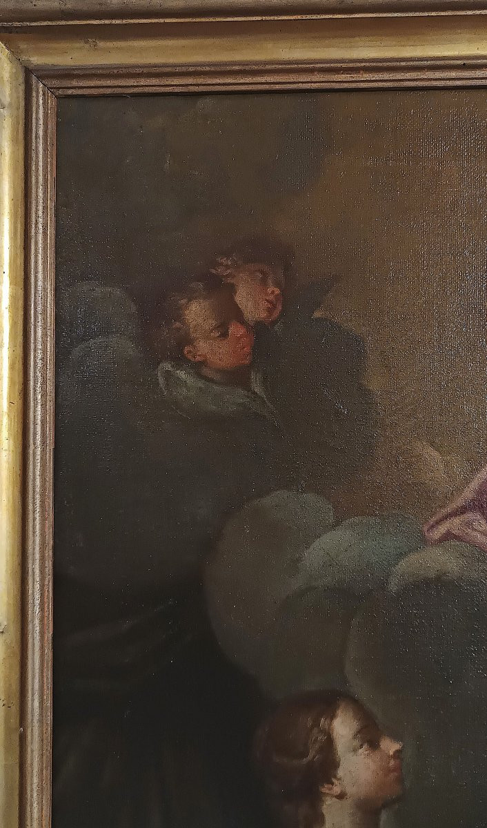 Early 18th Century Oil Painting On Canvas With Adoration Of Saints-photo-4