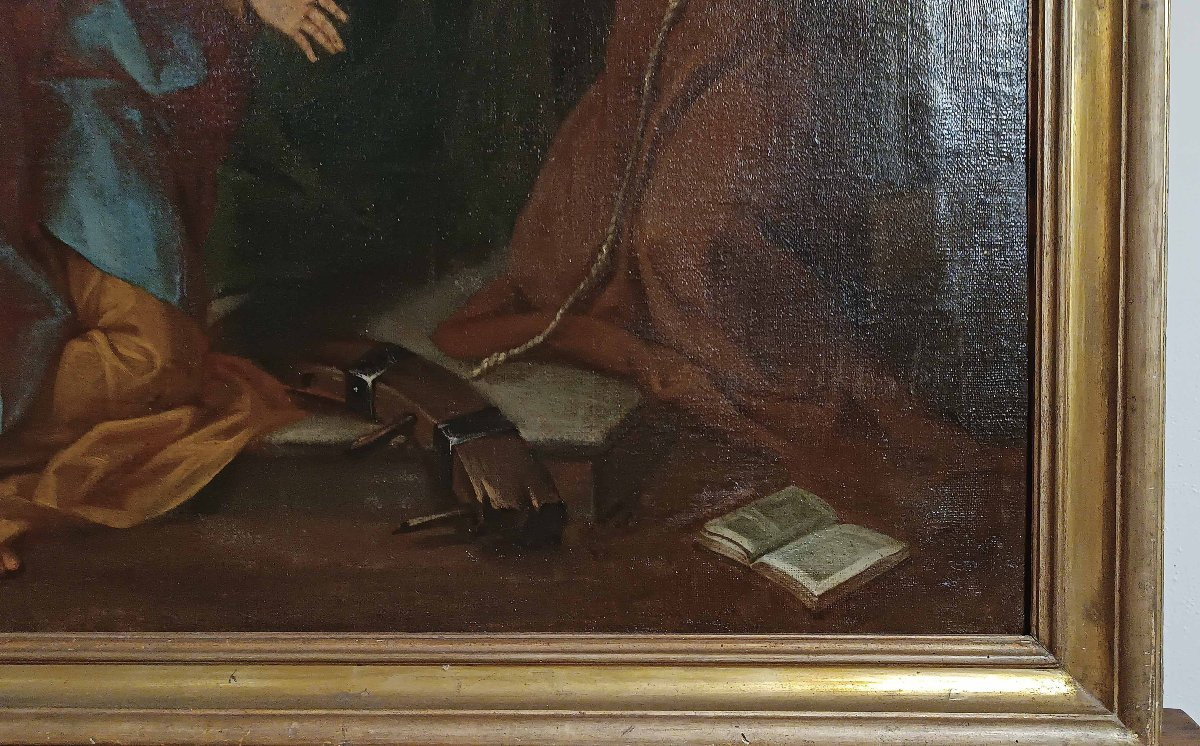 Early 18th Century Oil Painting On Canvas With Adoration Of Saints-photo-5