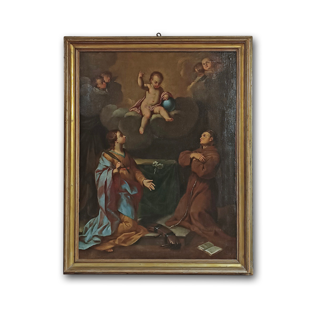 Early 18th Century Oil Painting On Canvas With Adoration Of Saints
