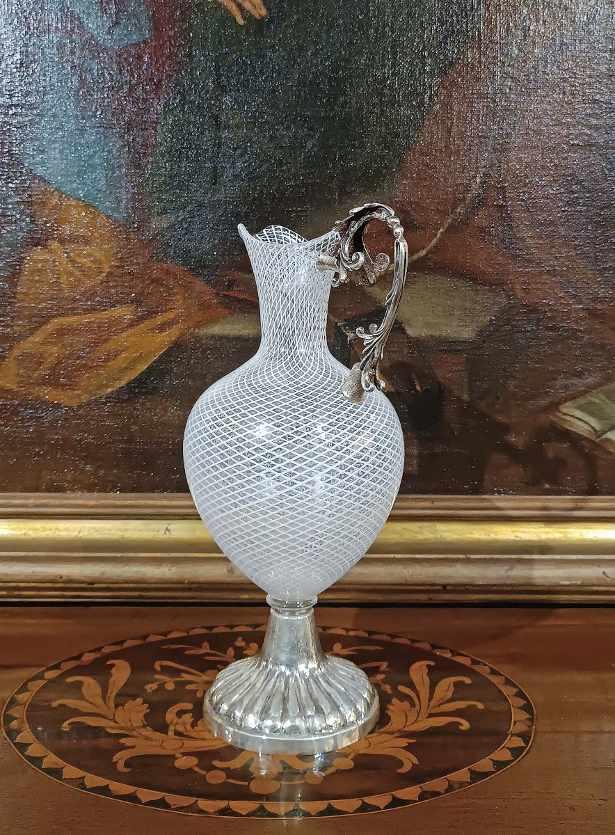 18th Century Venetian Glass And Silver Jug-photo-3