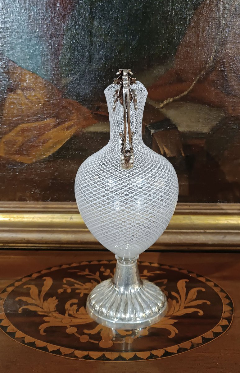 18th Century Venetian Glass And Silver Jug-photo-4