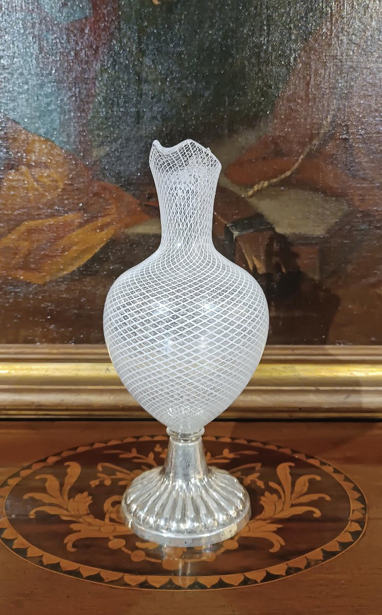 18th Century Venetian Glass And Silver Jug-photo-1