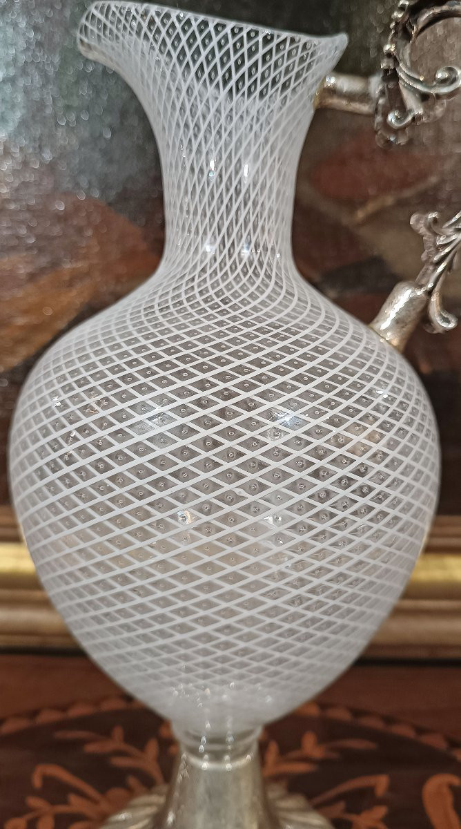 18th Century Venetian Glass And Silver Jug-photo-3