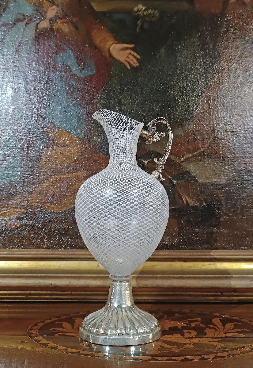 18th Century Venetian Glass And Silver Jug-photo-7