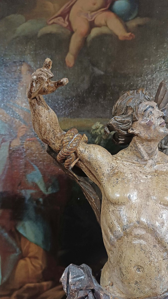 SCULPTURE EN BOIS PEINTE DE SAINT SÉBASTIEN MILIEU DU 18ème SIÈCLE-photo-3