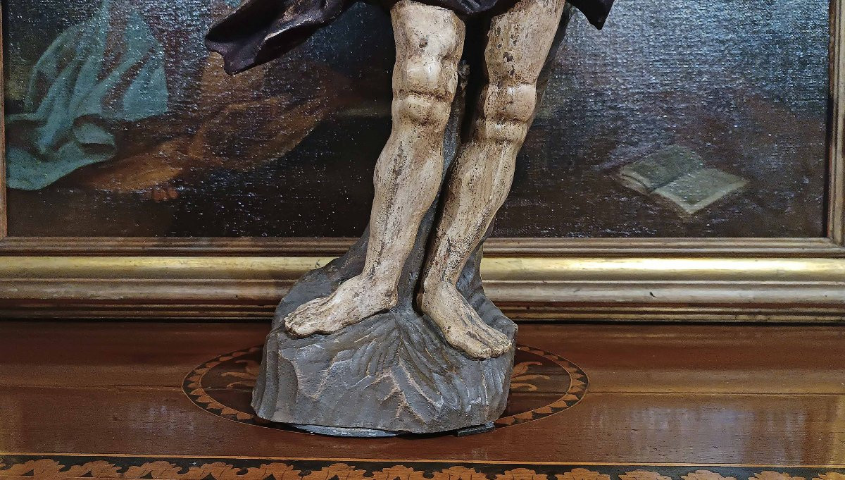 SCULPTURE EN BOIS PEINTE DE SAINT SÉBASTIEN MILIEU DU 18ème SIÈCLE-photo-5