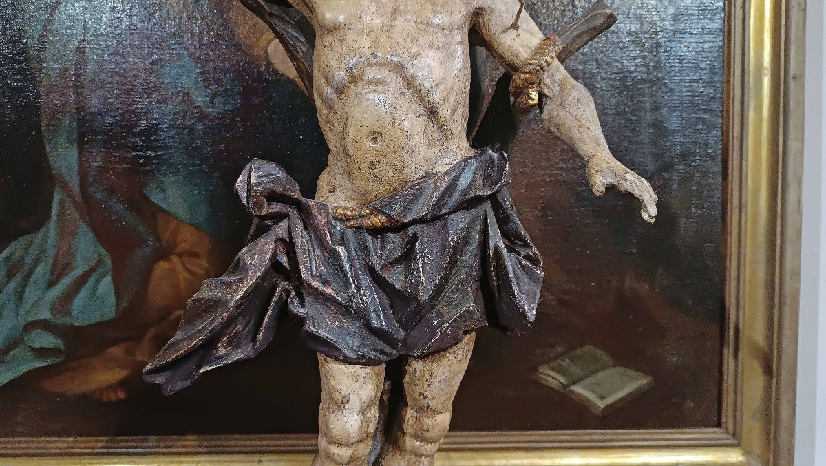 SCULPTURE EN BOIS PEINTE DE SAINT SÉBASTIEN MILIEU DU 18ème SIÈCLE-photo-6