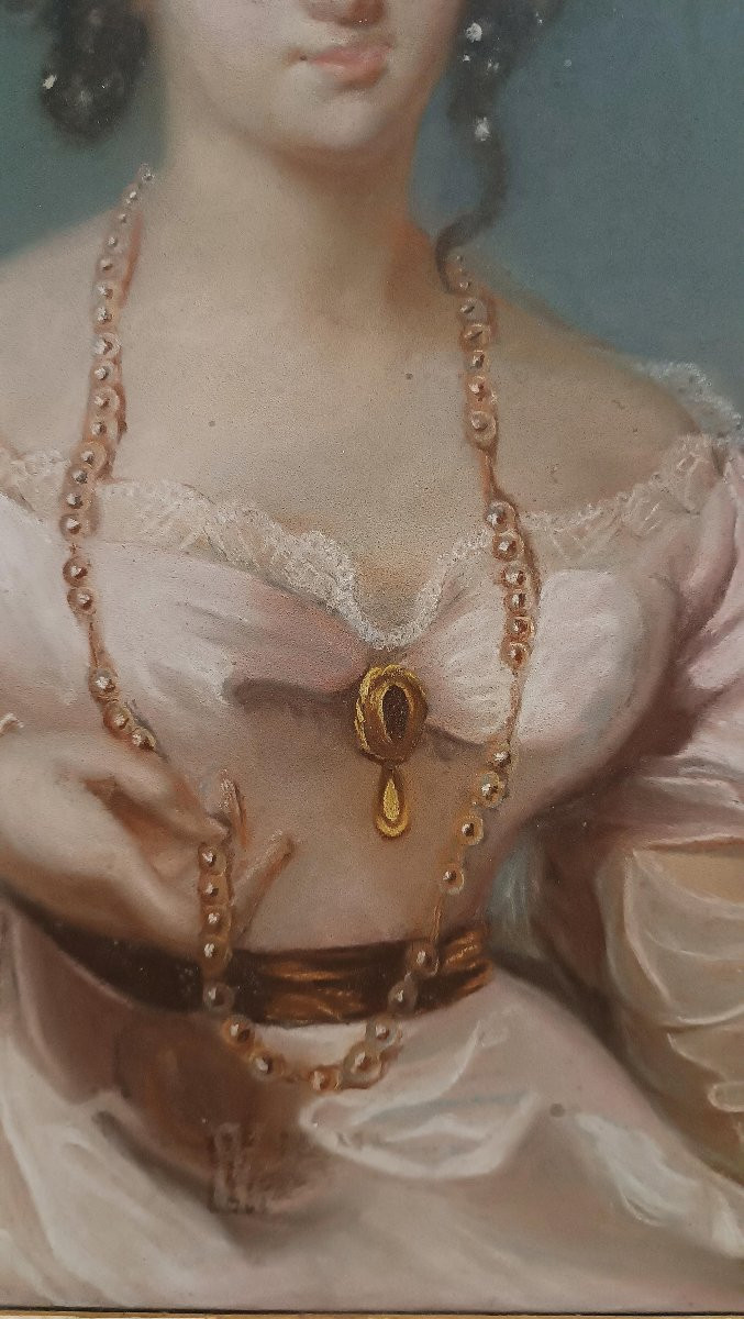 Second Half Of The 18th Century Pastel Portrait Of A Young Girl-photo-2