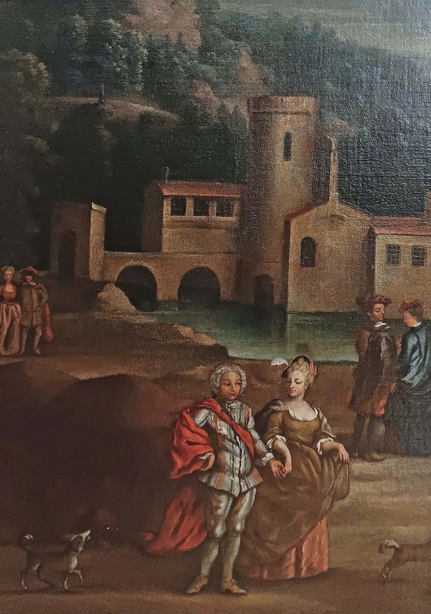 TABLEAU DE PAYSAGE AVEC PERSONNAGES FIN DU 18ème SIÈCLE-photo-4
