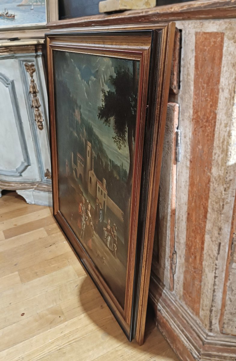 TABLEAU DE PAYSAGE AVEC PERSONNAGES FIN DU 18ème SIÈCLE-photo-5