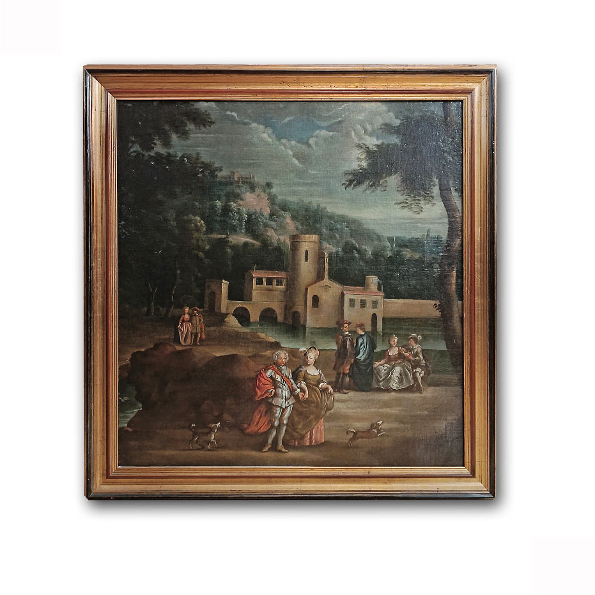 TABLEAU DE PAYSAGE AVEC PERSONNAGES FIN DU 18ème SIÈCLE