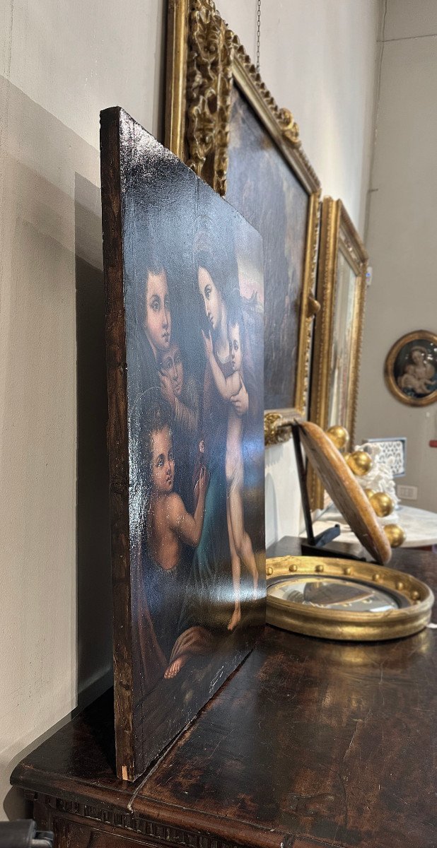 PEINTURE À L'HUILE SUR TABLE MADONE AVEC JÉSUS ET JEAN FIN 16ème SIÈCLE-photo-4