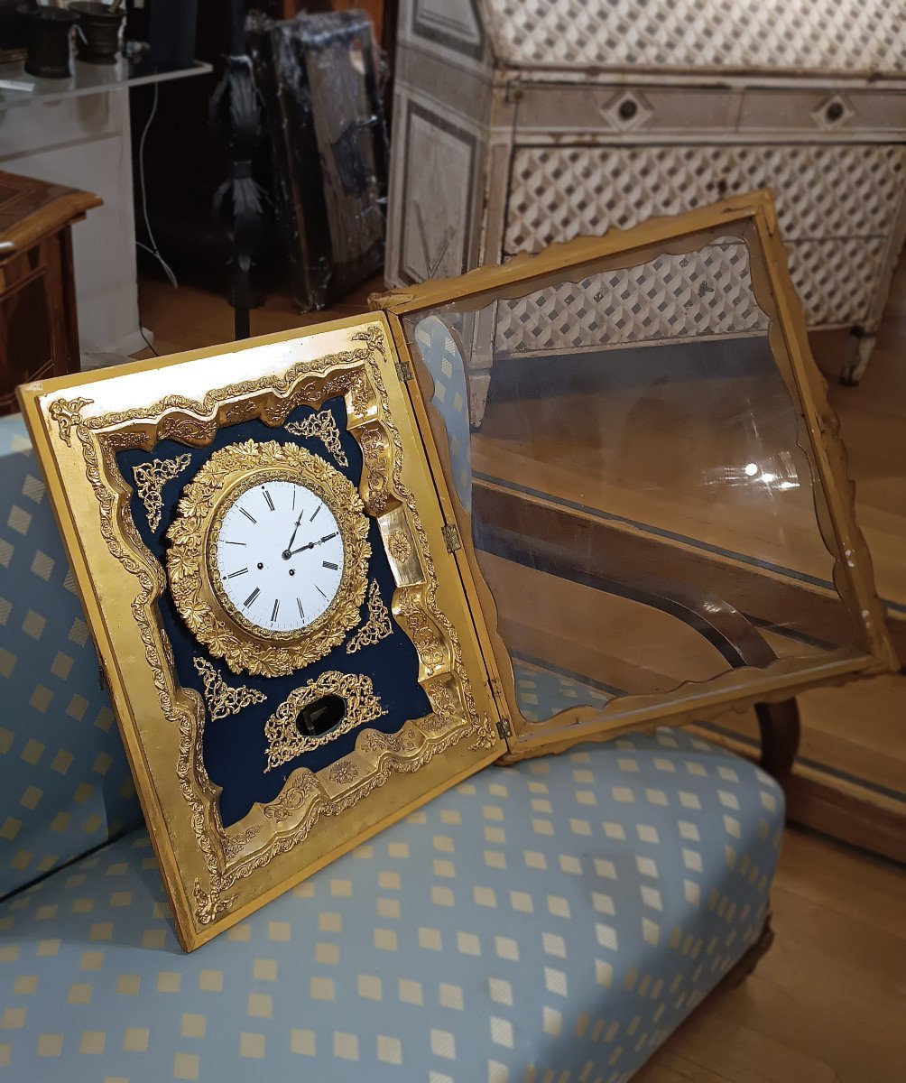 Early 19th Century Golden Wall Clock With Music Box -photo-3
