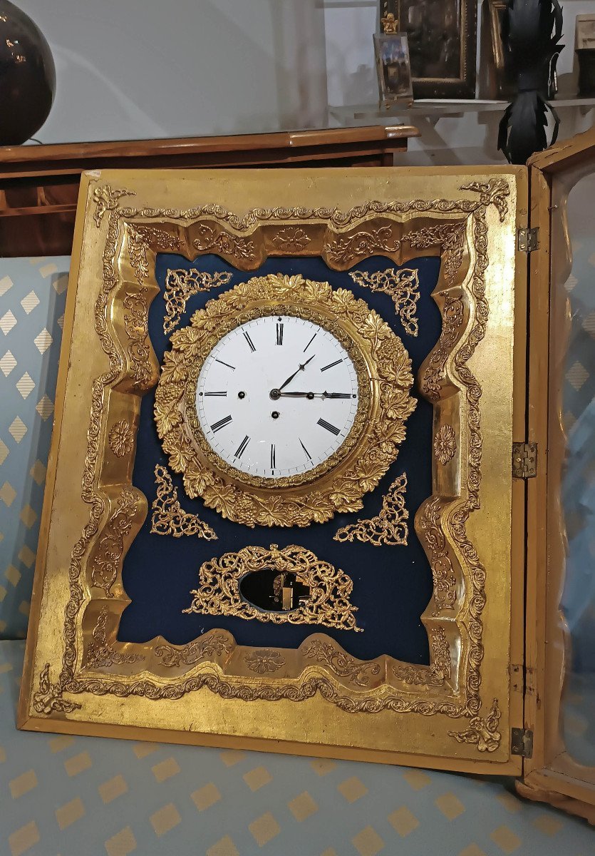 Early 19th Century Golden Wall Clock With Music Box -photo-1