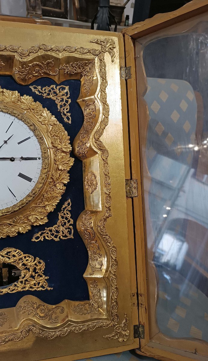 Early 19th Century Golden Wall Clock With Music Box -photo-2
