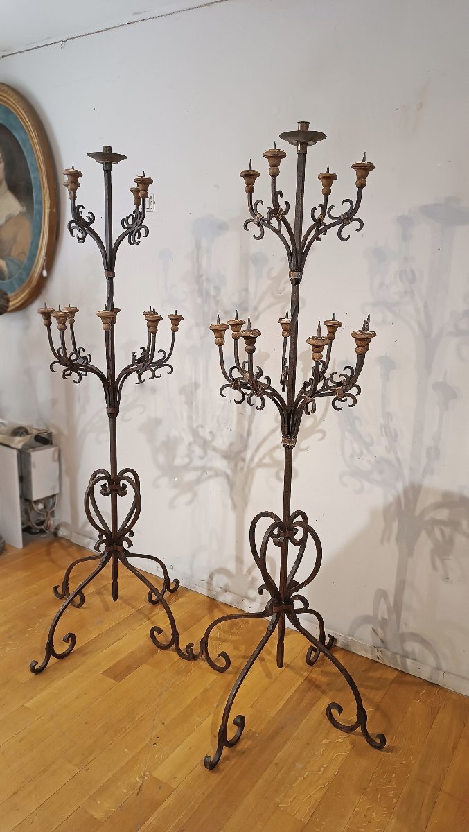 PAIRE DE TORCHES EN FER 19ème SIÈCLE-photo-3