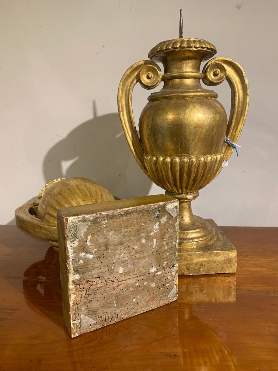 PAIRE DE CANDÉLABRE DORÉ FORME AMPHORE DÉBUT 19ème SIÈCLE-photo-5